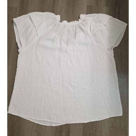 Joie 3X White Crinkle Gauze Boho Flutter Sleeve Peasant Top Blouse Plus Size - Picture 4 of 11